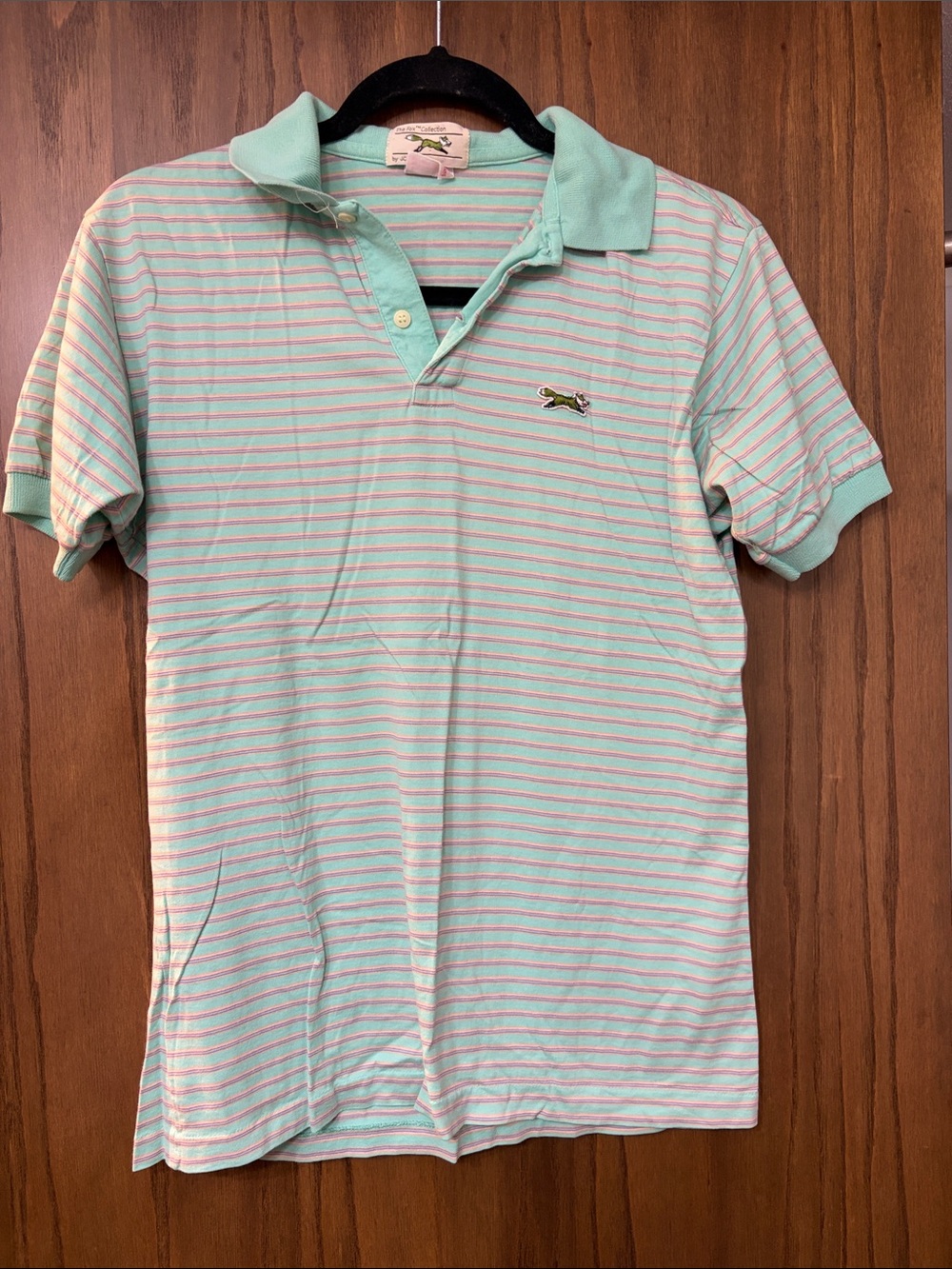 Polo Shirt in Mint with Pink Stripes - Embroidered Logo